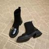 Fashion Elastic Boots Women's Autumn Winter New Fashion Temperament Thermal Socks Boots High Heel British Style Knight Short Boot Women