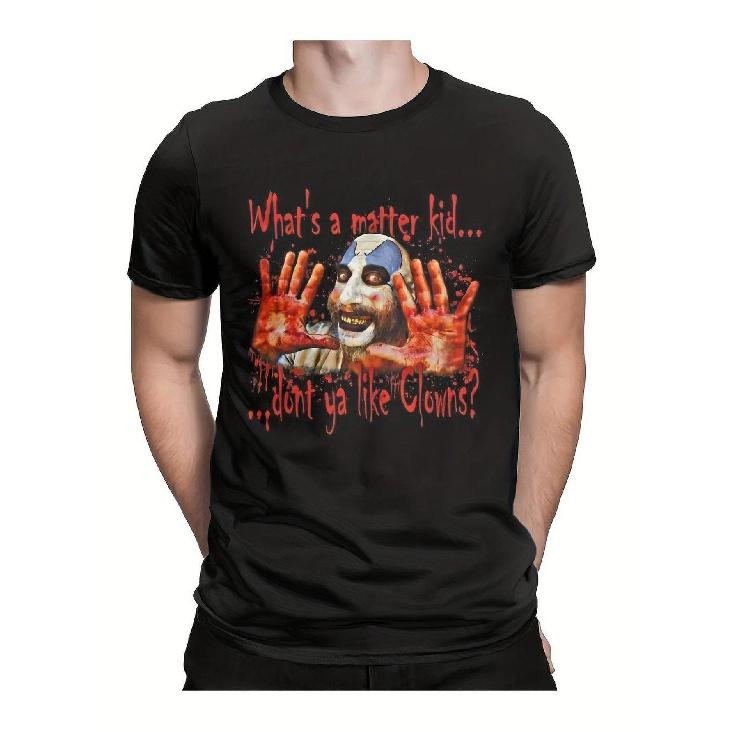Men'S Vintage Horror Graphic T-Shirt - Captain Spaulding "What'S a Matter Kid... Don't Ya Like Clowns" Design, Loose Fit Short Sleeve Tee with