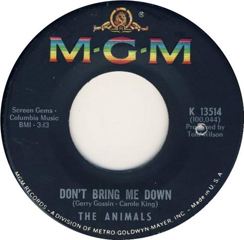 

7inch Record ANIMALS - Don t Bring Me Down K13514 MGM Records 1966 US Rock Used