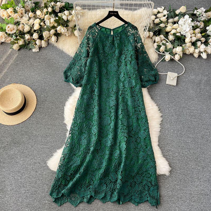 Dress Retro Exquisite Hollow-out Crochet Loose Lace