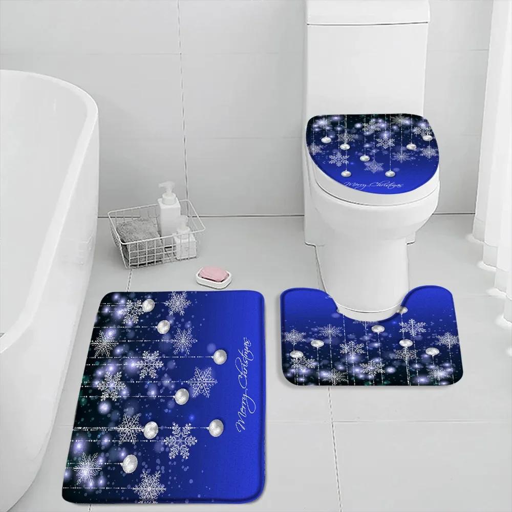 Winter Weihnachten Duschvorhang Set Niedlicher Schneemann Rote Vögel Geschenke Wald Zeder Neujahr Xmas Badezimmer Deko Duschvorleger Toilettensitzbezug
