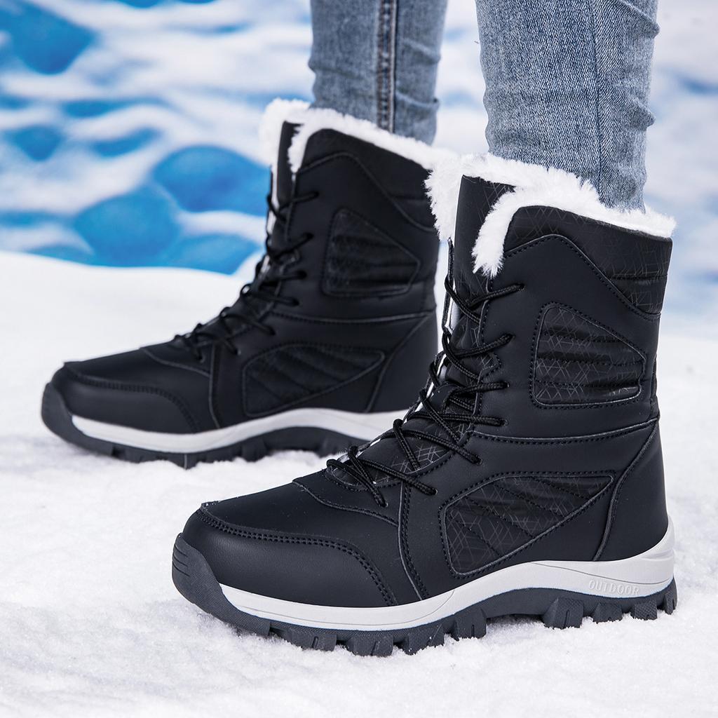 New winter snow boots women's medium tube warm and piled thickened outdoor ski cotton shoes large size