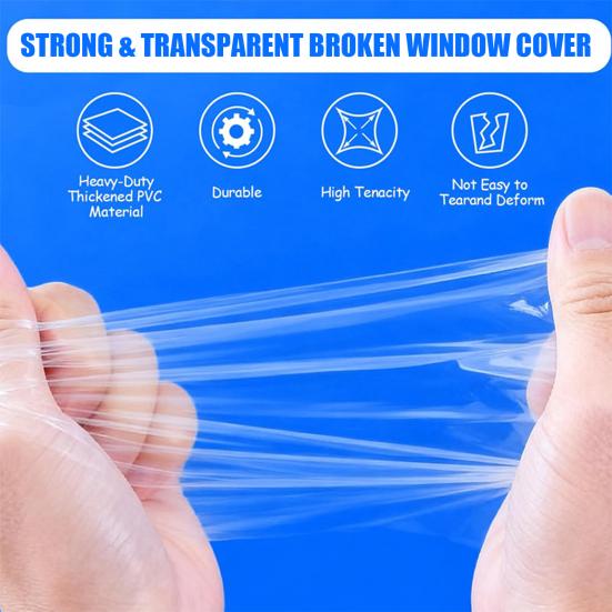 Broken Window Cover with Nanometer Double-Sided Tape Pre-Cut Transparent PVC Car Window Covering Film Broken Glass Replacement Temporary Fix Kit