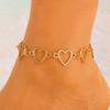 Interlocking Double Hollow Heart Thin Chain Anklet Minimal Romantic Adjustable Foot Jewelry for Women Beach Daily Accessory