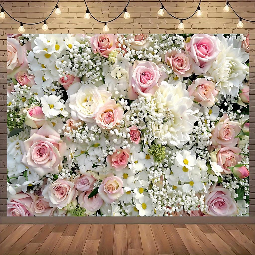 1 elegant floral wall background banner - pink and white rose and wisteria design, multiple sizes to choose from
