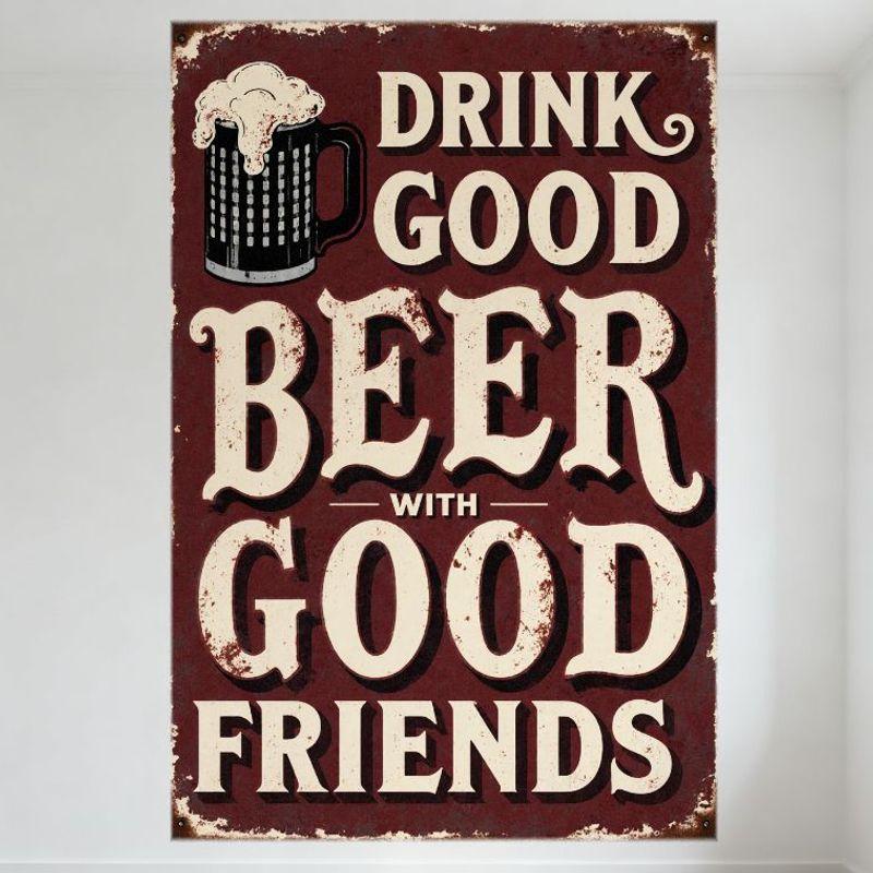

Vintage Rustic Metal Tin Sign DRINK GOOD BEER WITH GOOD FRIENDS Retro Beer Mug Illustration Home Bar Club Decor 20x30cm（7.8x11.8inch）