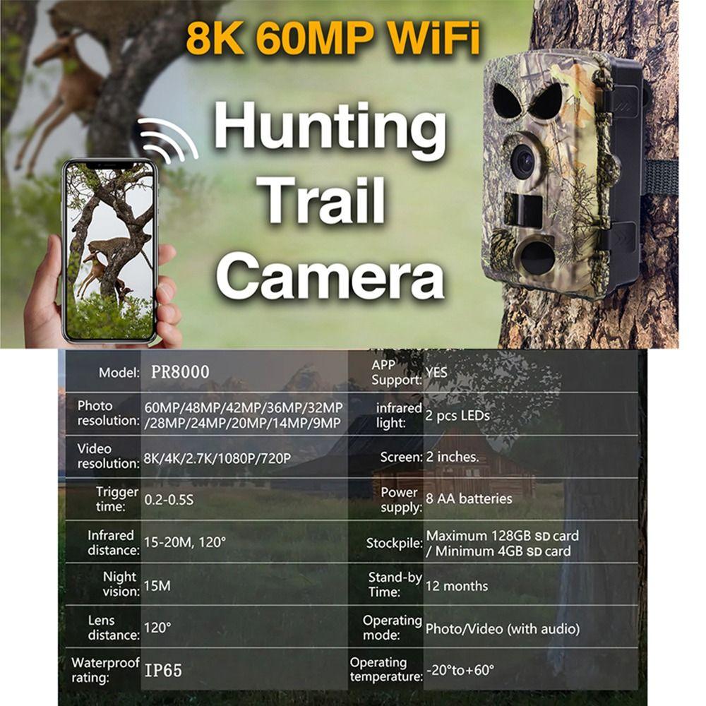 No Glow Night Vision PR8000 Wifi Camera 8K 120° Motion Wildlife Photo  Pasture