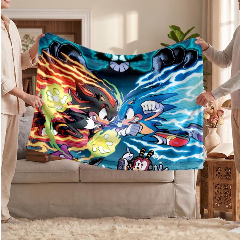 Sonic the Hedgehog Printed Flannel Blanket, Skin Friendly Warm Throw for Indoor Couch Bed Daily Use