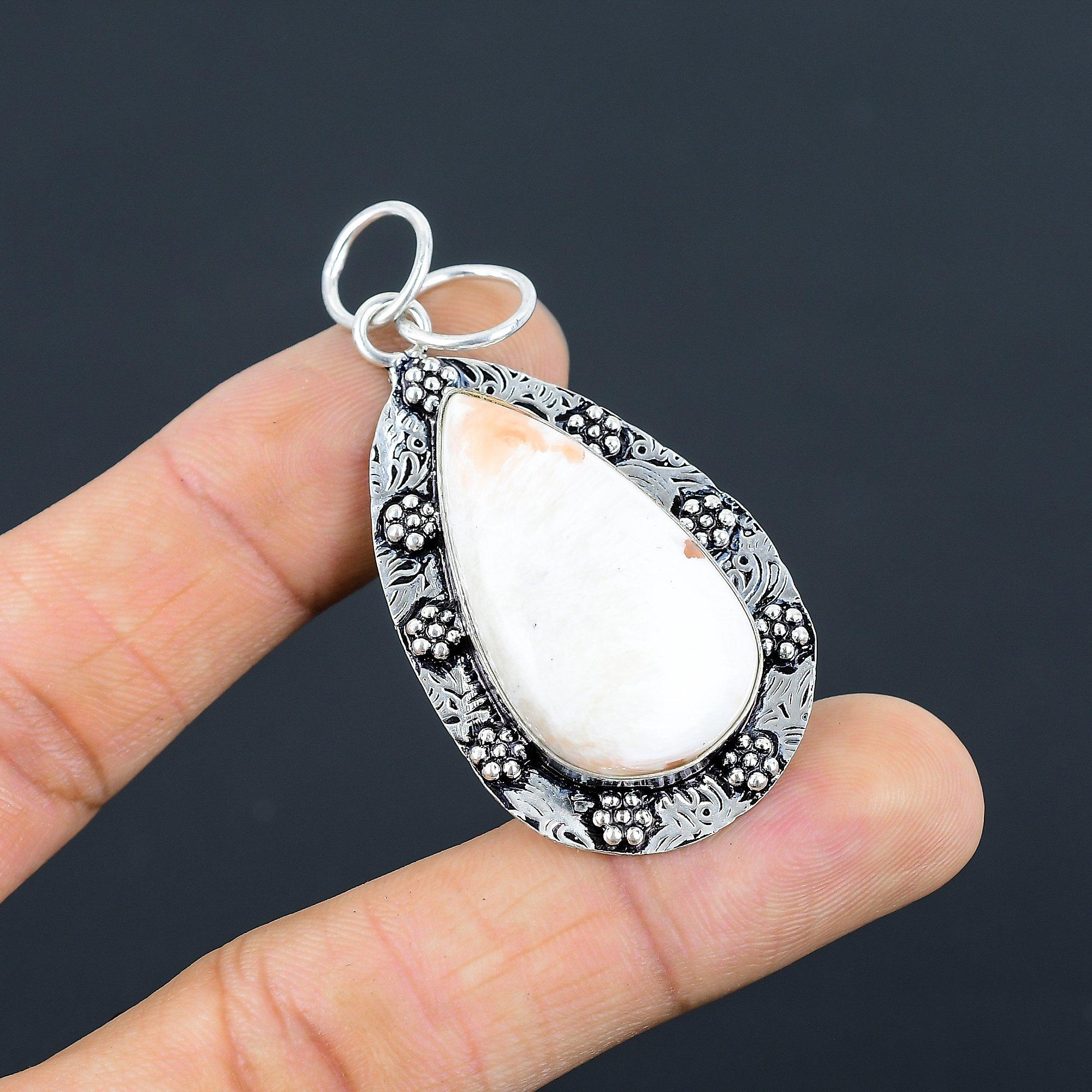 

Easter Deal Sterling Silver Scolecite Stone Crown Chakra Mother Pendant Jewelry