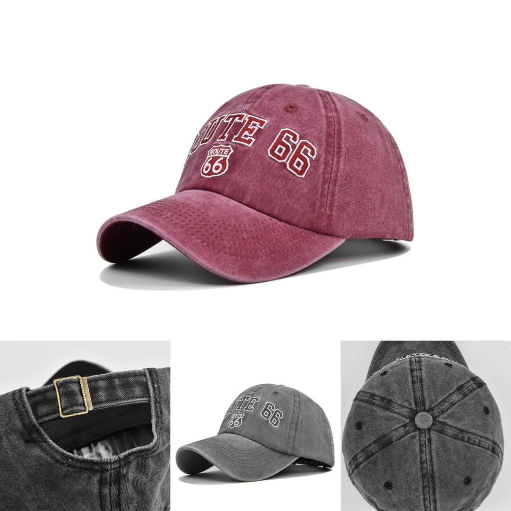 Route 66 Vintage Embroidered Baseball Cap Washed Denim Duckbill Cowboy Hat Sun Hat
