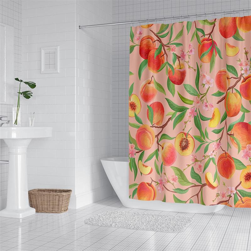 Tenda Doccia Fodera Frutti All Over Pesca Limone Fragola Arancia Papaya Stampa Tenda da Bagno Con Ganci Impermeabile Per Vasca da Bagno