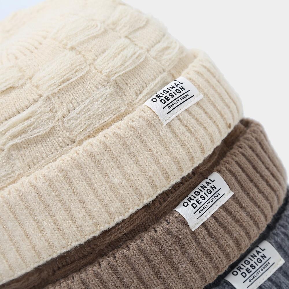 Thick Knitted Beanie Cap Solid Color Cuff Trawler Hat Retro Docker Cap