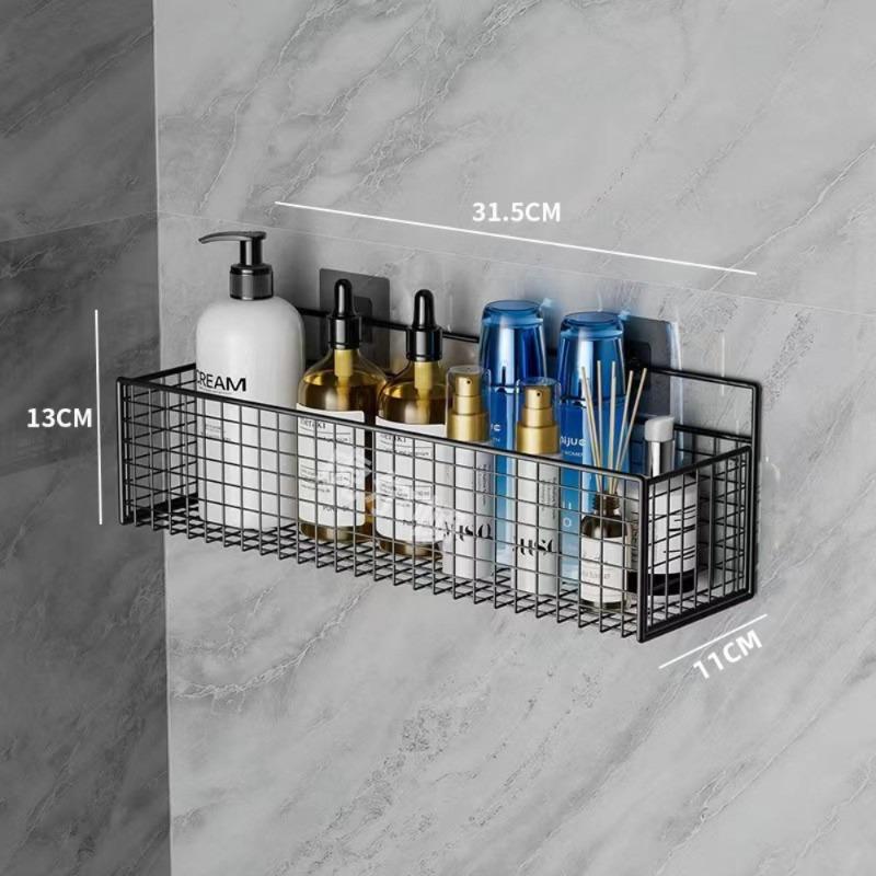 Bathroom Shelves Iron Wall Mounted Bathroom Shelf No Drill Storage Rack Single Layer Toilet Organizer Washing Room Accessories