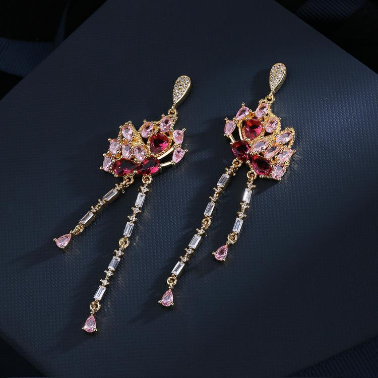 Korean Version New Color Zirconium Earrings Temperament Dinner National Style Bride Jewelry Long Tassel Butterfly Lady Earrings