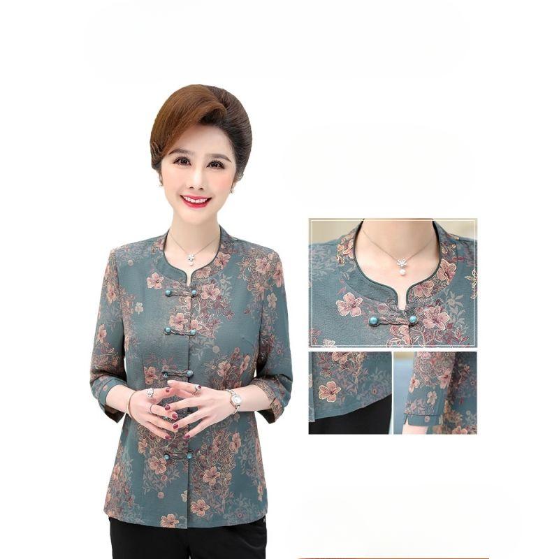 Elderly Women Elegant Spring Fashion Blouse Plus Size Grandma Clothes Mother Summer Tops