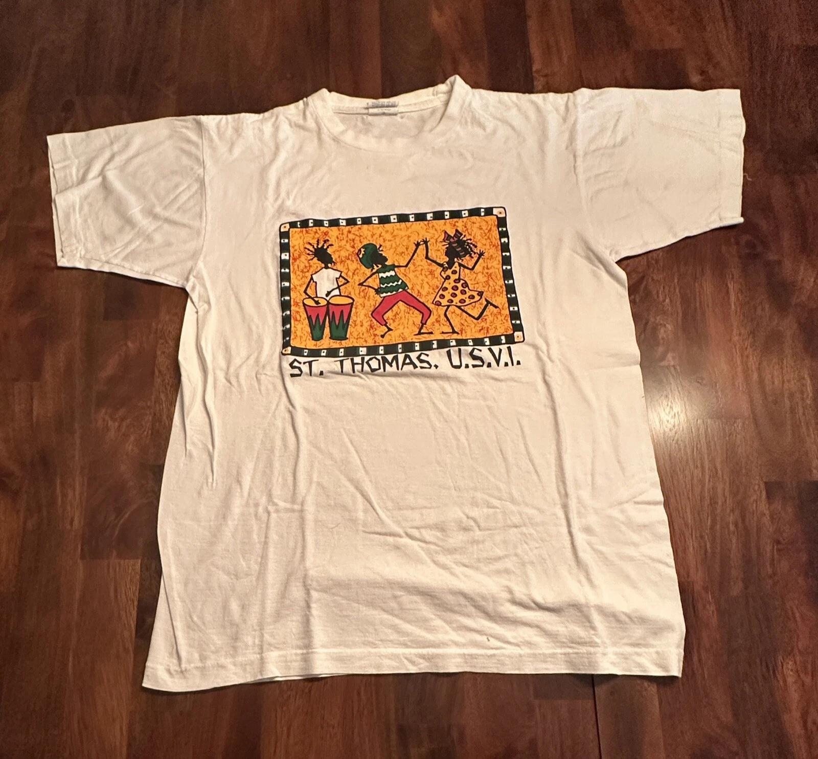 Vintage 90s St Thomas Virgin Islands Aztec Print T Shirt Large Single Stitch 4XL