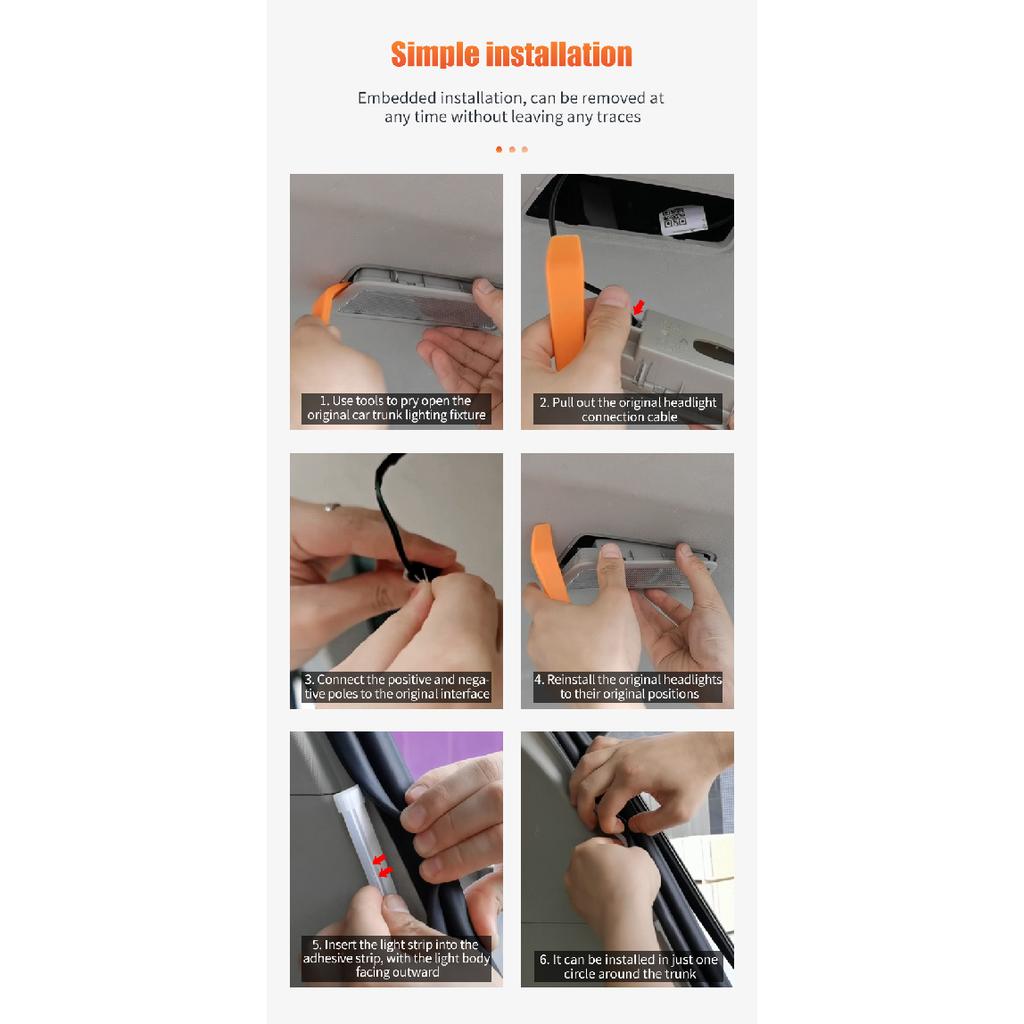 Car Trunk Lighting Strip Flow Welcome Ambient Mood Light Automatic On/Off Hidden Installation Modified Tailgate Decorative Lamp Neon Lights 4