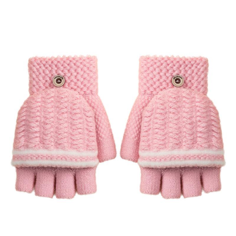 Knitted Half-finger Flip Dew Finger Student Writing Thickened Warm and Cold-proof Striped Women's Winter Wool Children's Gloves