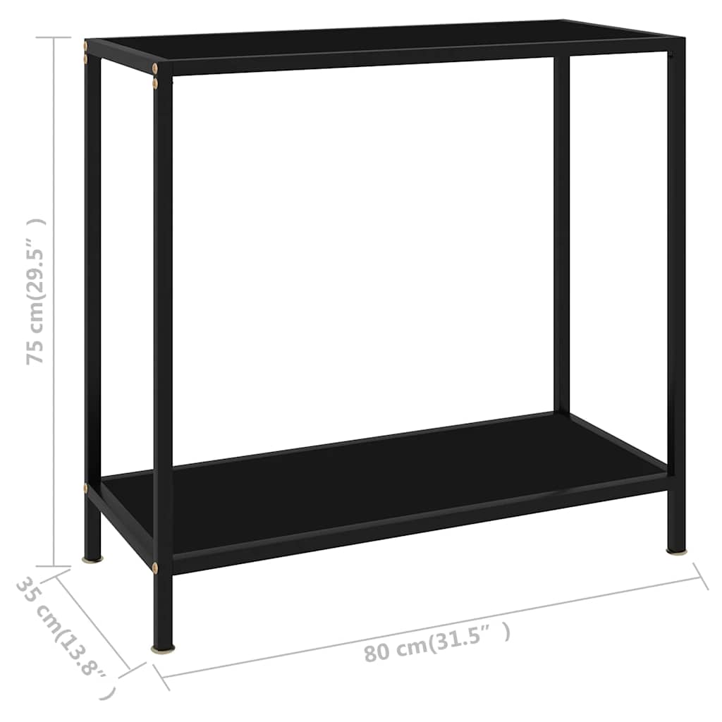 Console Table Black 80 X 35 X 75 Cm Tempered Glass