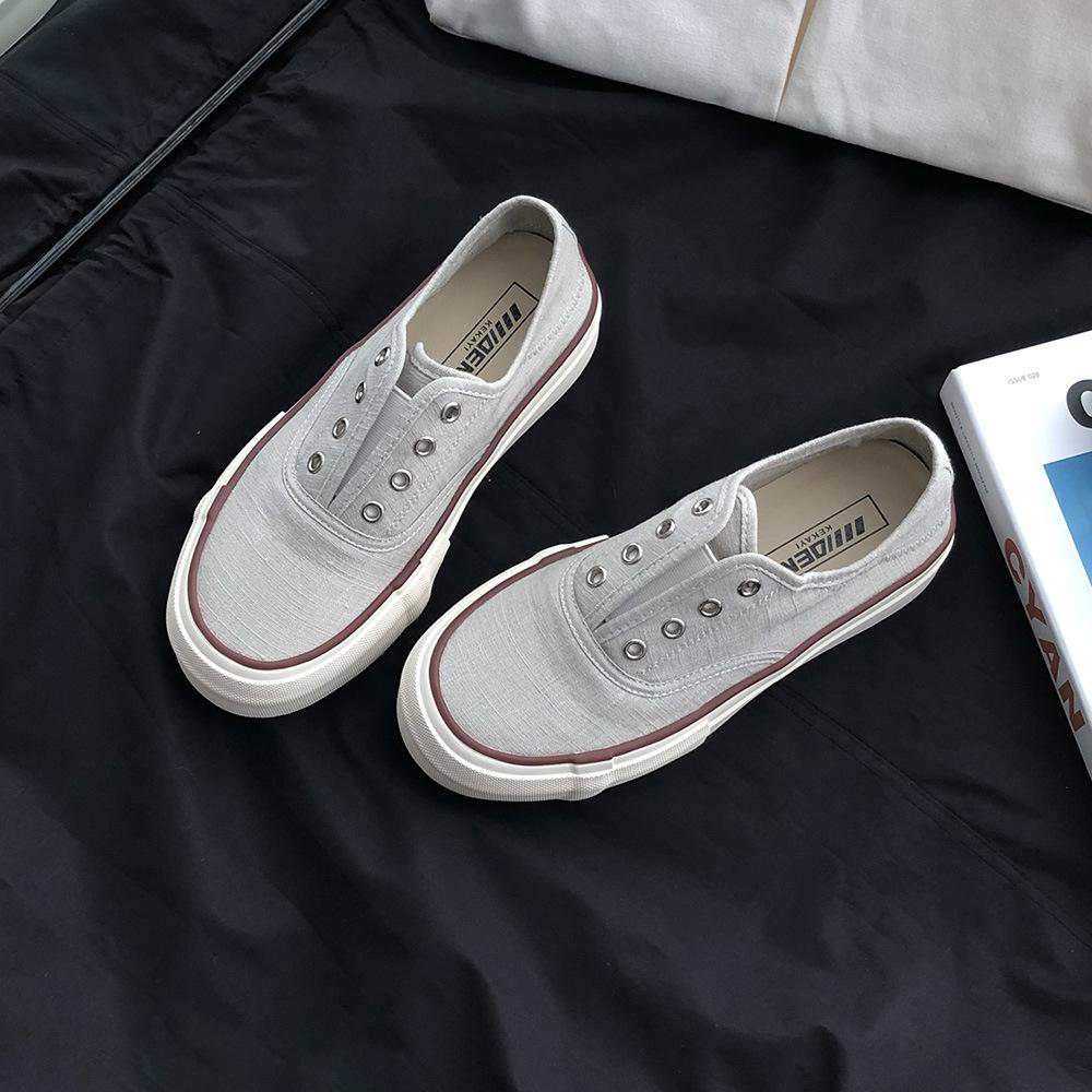 

[Fanfuna] 2025 новые парусиновые туфли дышащая спортивная обувь женская корейская версия нескользящие и легкие на толстой подошве ленивые кеды 40 светло-серый