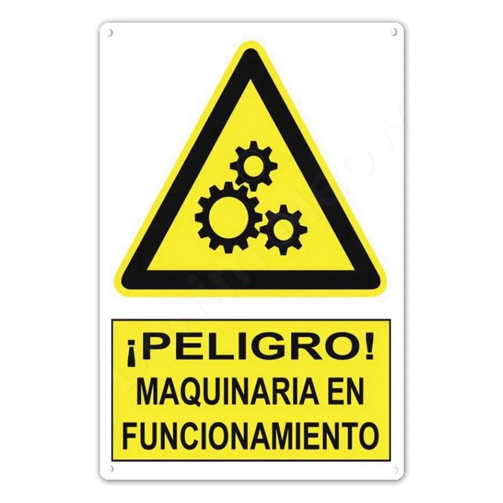 Spanish Warning Sign, Danger Metal Sign for Street, Yard, Bar, Workshop Decor, Yellow Waterproof Caution Signs, Outdoor Indoo
