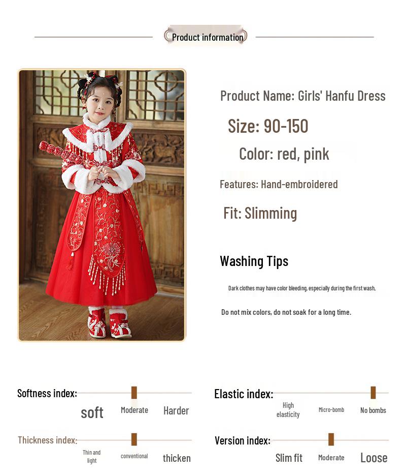 Vinter-Hanfu-klänning för flickor - Liten festlig outfit i kinesisk stil