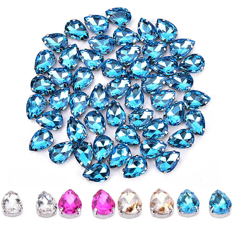50X Drops Of Water Glass Rhinestone Diy Clothing Accessories Applique Sewing On