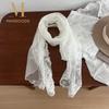 Versatile Retro Women's Lace Scarf Korean Version Solid Color Sunscreen Shawl Pearl Embellishment Long Female Headscarf
