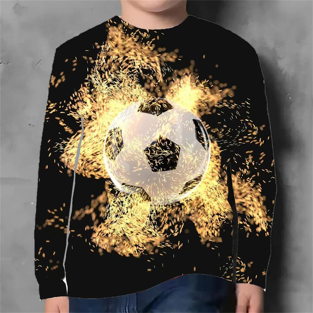 Frühlings- und Herbst-Rundhals-Oberteil mit 3D-Druck-Fußballmuster, modisch, lässig, langärmelig, Kinder-Jungen-T-Shirts