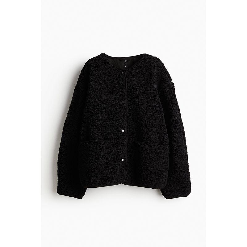 

HM Женская Naist 2024 Зима Новинка Круглый вырез Теплая и Свободная Классический стиль Плюшевая куртка Тедди 1228915 Black 170/104(L)