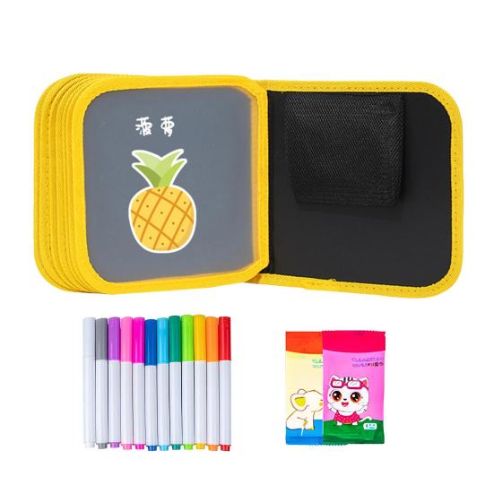 Kids Erasable Graffiti Drawing Book with 12 Watercolor Pens 14 Pages Toddlers Boys Girls Cartoon Doodle Book Educational Drawing Toy