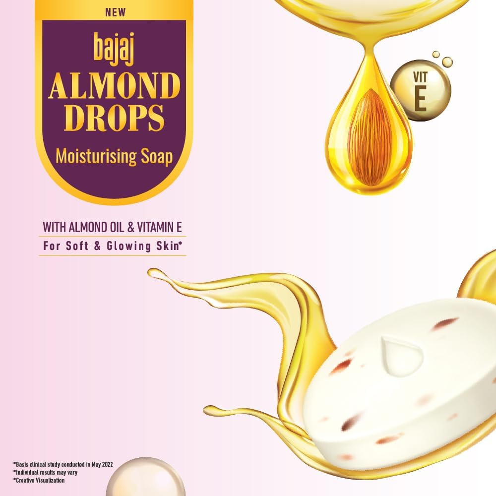BAJAJ Almond Drops Moisturizing Soap 5 X 125g Each Glowing Skin Daily Care Body Face Wash