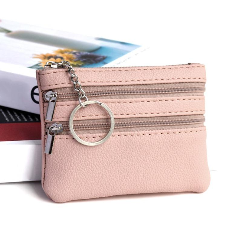 Men Coin Purse Black Pu Leather Double Single Zipper Multi-Function Mobile Phone Coin Purse Fashion Women  Mini Wallet 1pc