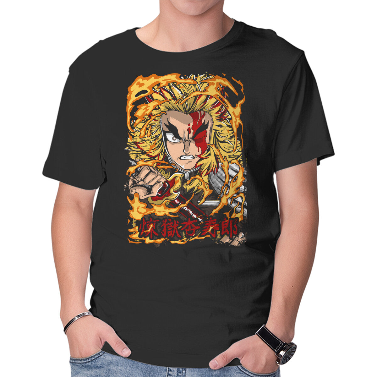Unisex Crew Neck T-Shirt Fury Of Rengoku Graphic Short Sleeve Casual Tee S