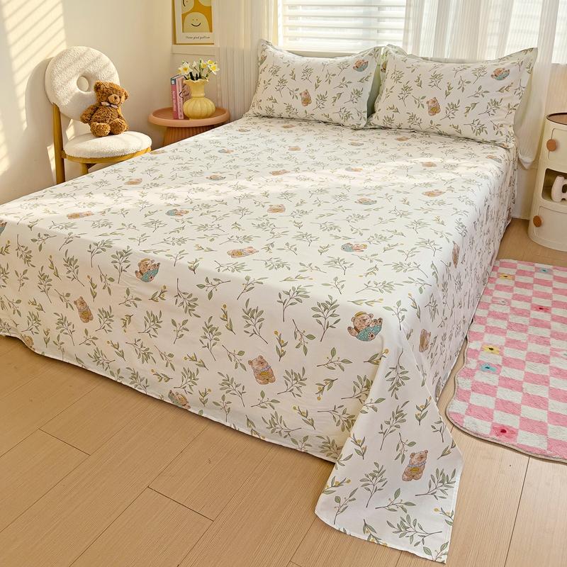 100% Cotton Flat Sheet Pillowcase Floral Style Bed Sheet Set Skin-friendly Bed Linen Adults Kids Flat Bedsheets roupa de cama