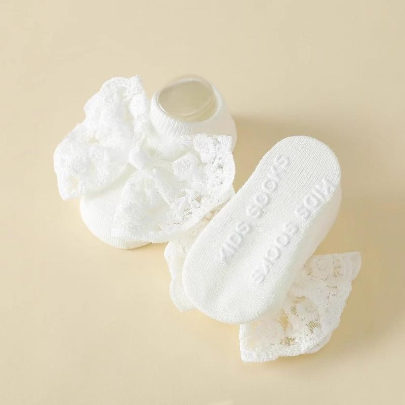 2Pcs/Set Newborn Baby Socks Bow Headband Set Beauty Infant Toddler Girls Lace Bowknot Elastic Hairband Soft Anti-slip Girls Sock