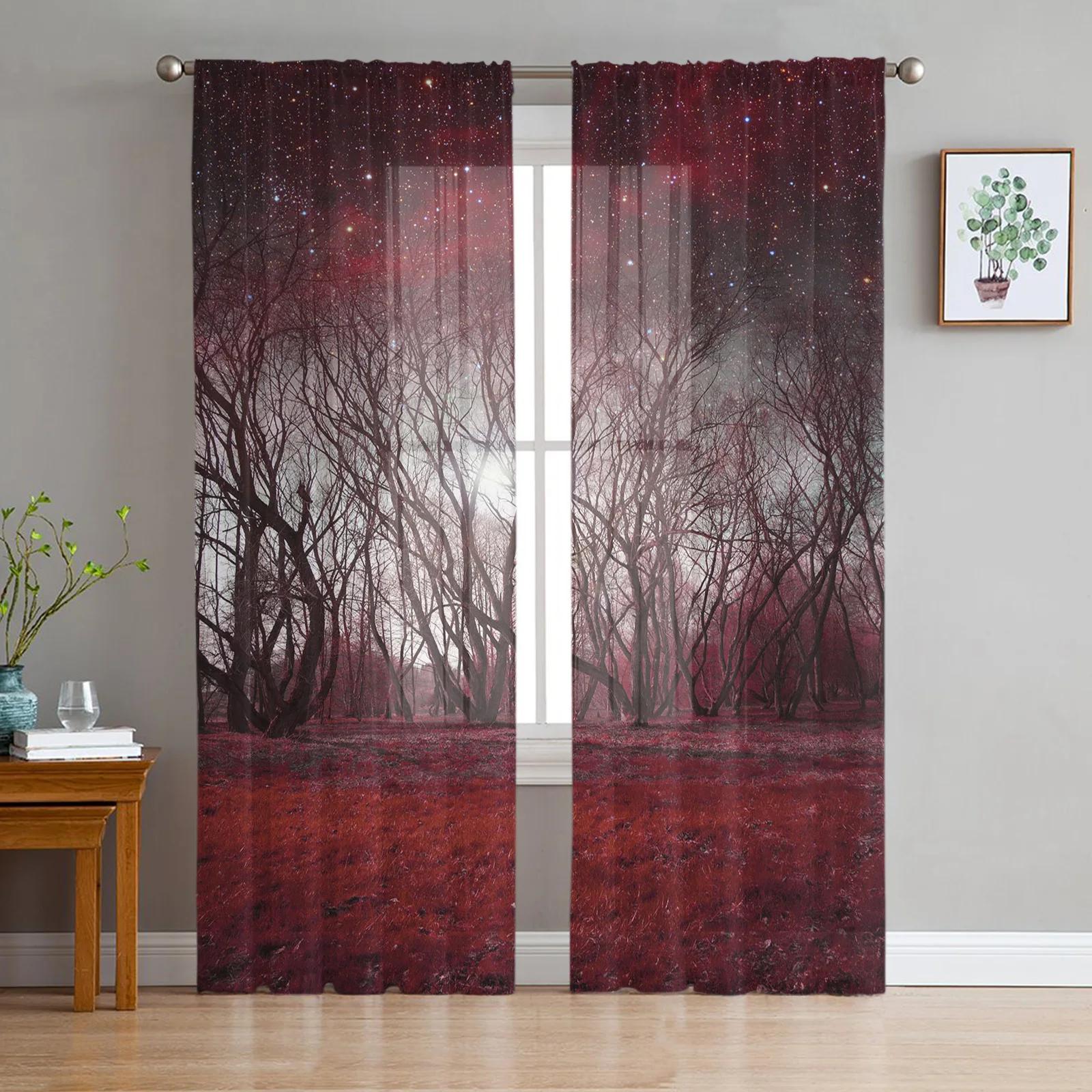 See Natur Bäume Berge Himmel Wolken Blau Tüll Transparent Fenstervorhänge für Wohnzimmer Schlafzimmer Voile Organza Vorhänge Drapierungen W135 x H115cm x1&Grommet Top
