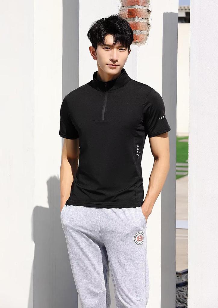 Men's Quick-Dry Half-Zip Fitness T-shirt - Summer Short Sleeve Running Top