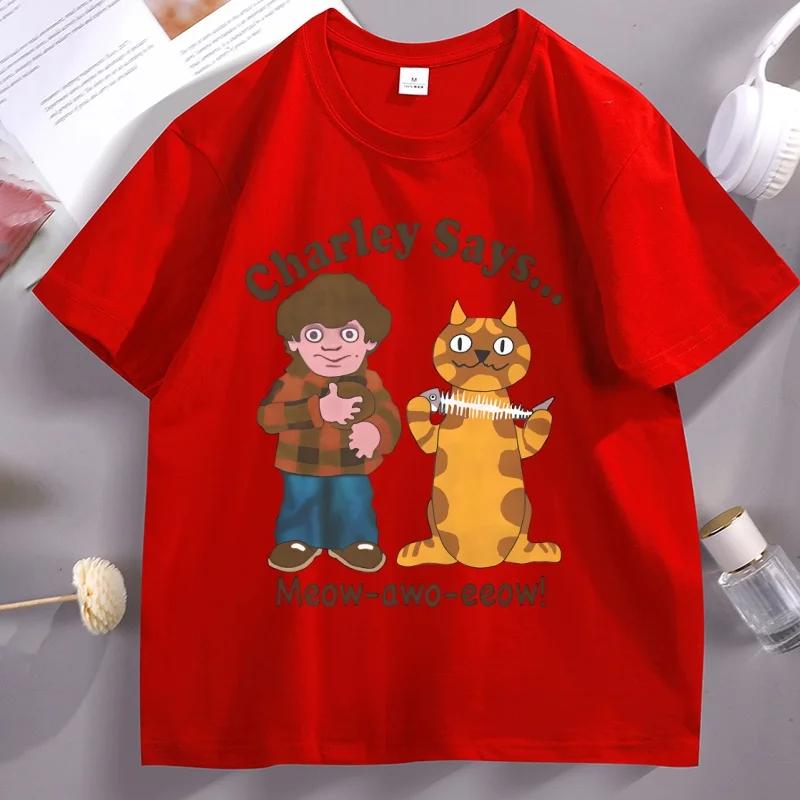Funny Cartoon Cat TShirt Retro Cotton Short Sleeve Oneck Tshirt Loose Comfortable Printed Tees Y2k Clothes High Quality
