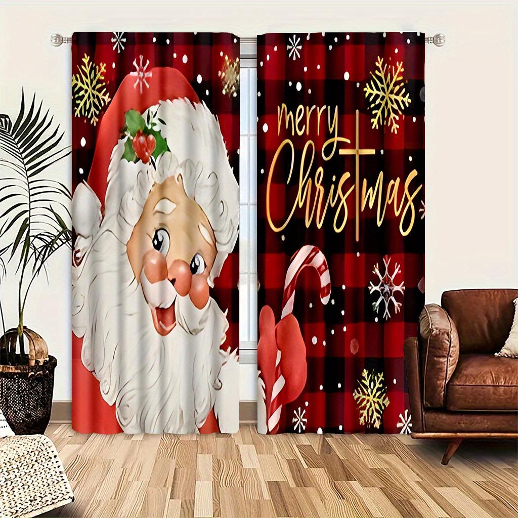 Festive Christmas Printed Drapes Vintage Design Machine Washable Artistic Style  for Livingroom Space Bedchamber Rod Pocket Easy to Hang