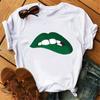 Women Summer T-shirt Red Lips Love Print White Crew Neck Short Sleeve T Shirts Casual Top For Girls