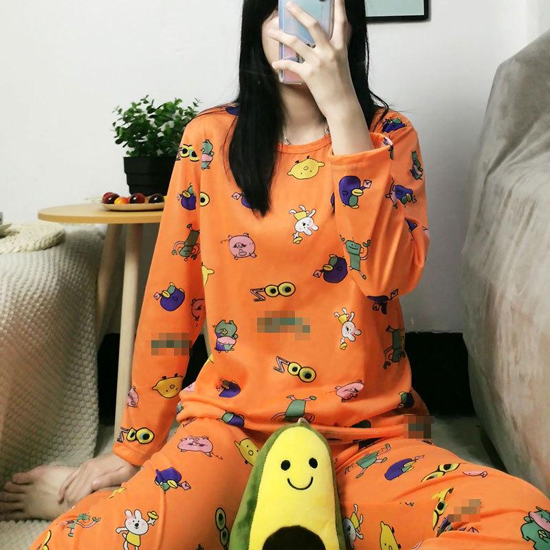 Niedliches Cartoon Damen Pyjama-Set: Rundhalsausschnitt, lange Ärmel, lange Hose – Bequem, vielseitig, perfekt für zu Hause oder draußen im Herbst und Winter