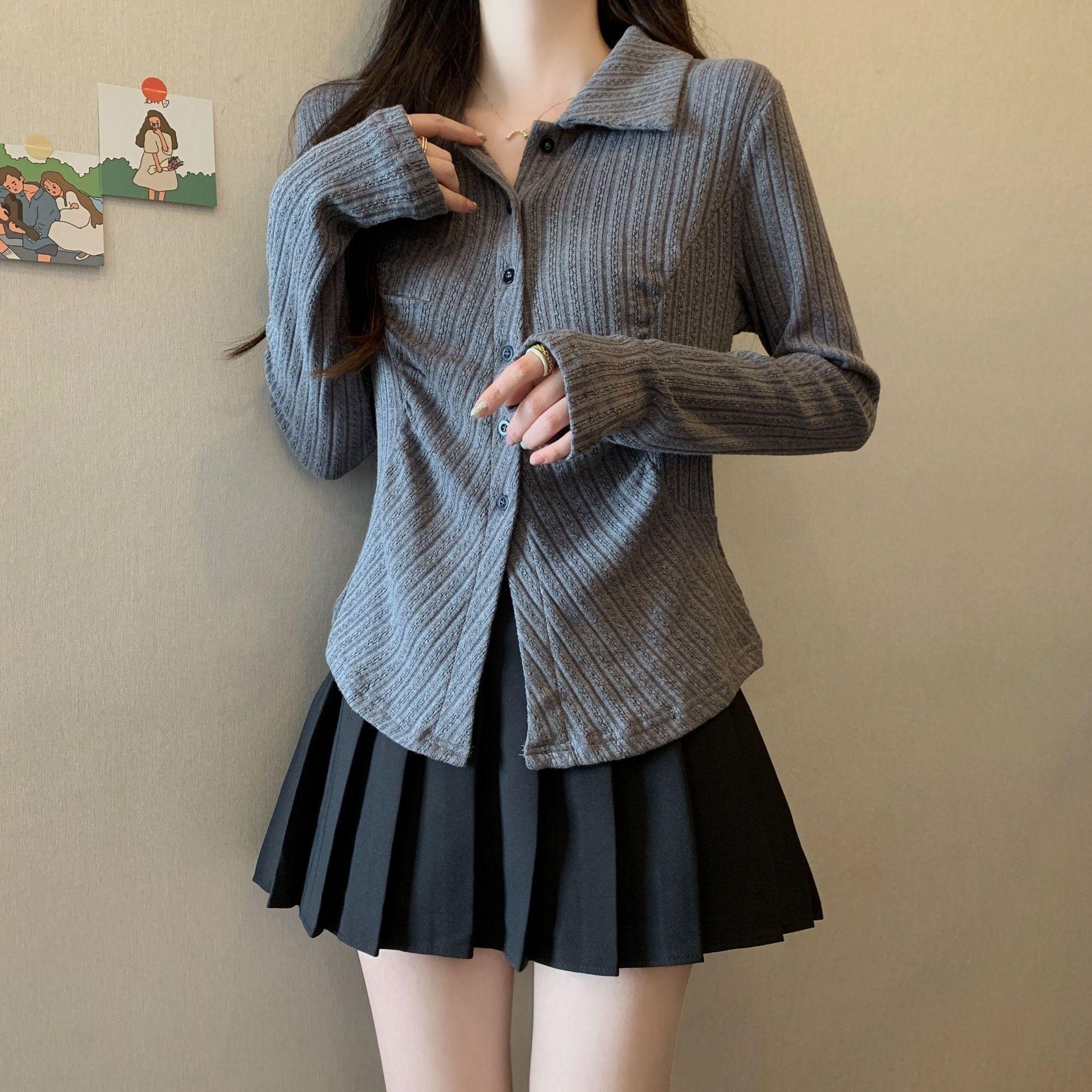 Plus Size Women s Slimming Long Sleeve Autumn Top with Belly Coverage XXS Sample серый