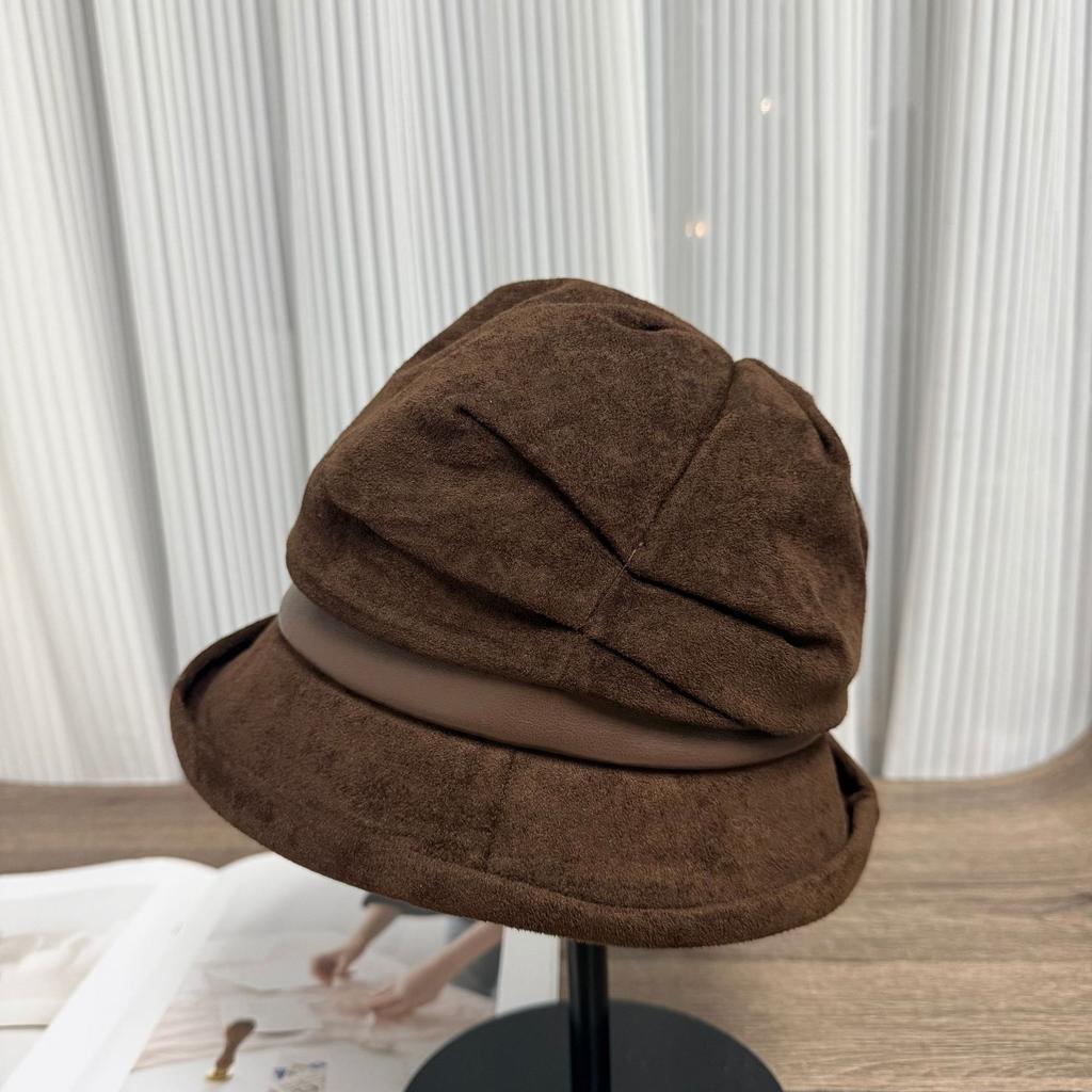 Autumn and winter new crimped fisherman's hat children pleated wide brim retro versatile casual pile shows the face small thermal basin hat