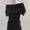 Sommer Reines Verlangen Ein Schulter Schwarz Kurzarm Damen T-Shirt Koreanischer Stil Schlankmachendes Top Freiliegende Schulter Modisch