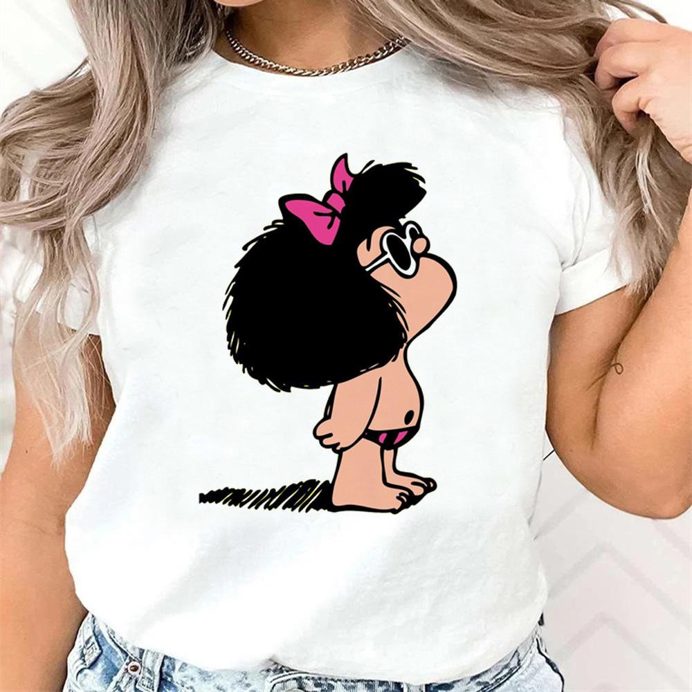 Summer Women T-Shirt Cartoon Mafalda Kawaii Graphic Short Sleeve Clothing Fashion Tops Tees Female Harajuku Streetwear Tops