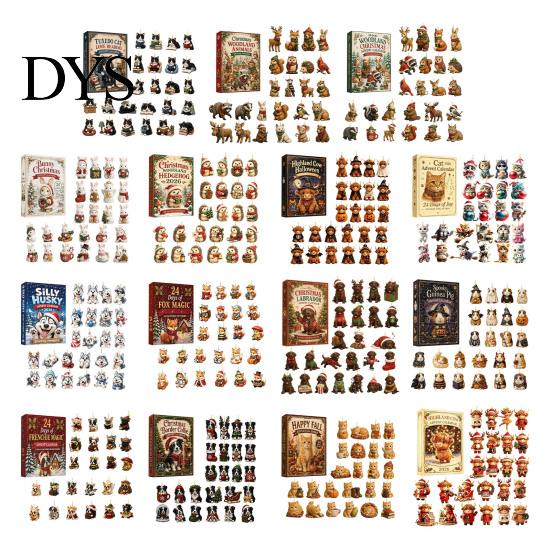 Reusable Holiday Decoration 24 Days Christmas Advent Calendar 2026, 2D Acrylic Reading Cats/Dogs/Forest Animals Surprise Unboxing Gift Ornament