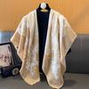 oversized beige flower travel sunscreen sunshade cotton and linen scarf women's silk scarf 111cm large square scarf shawl dual-purpose