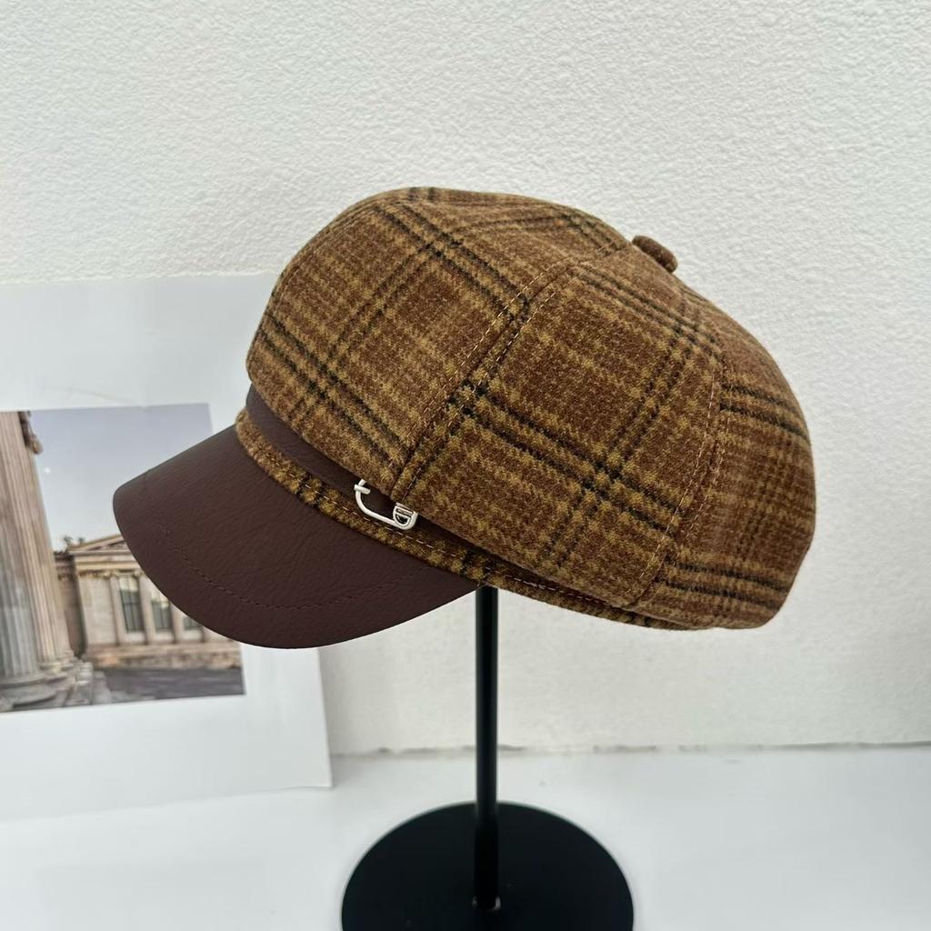 Big head circumference beret women's new spring and autumn octagonal cloud hat showing face little British temperament newsboy hat