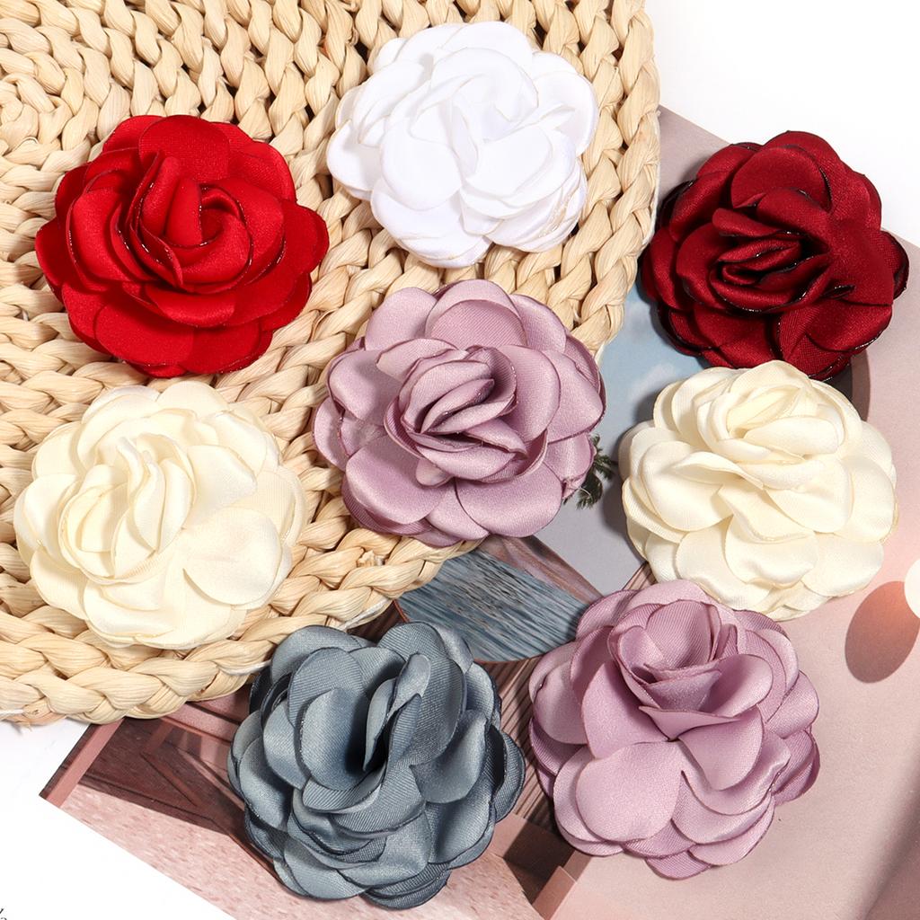 3pcs 5cm Satin Burned Edge Camellia Fabric Artificial Flower For Wedding Party DIY Crafts Clothing Headwear Decor Accessories
